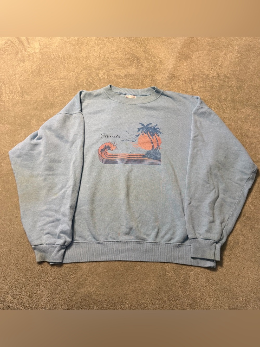 Vintage Blue 90s Florida Beach Graphic Sweatshirt Ocean Summer Vacation Size XL